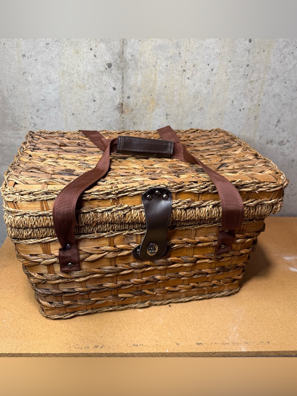 Vintage Wicker Picnic Basket- Isolated